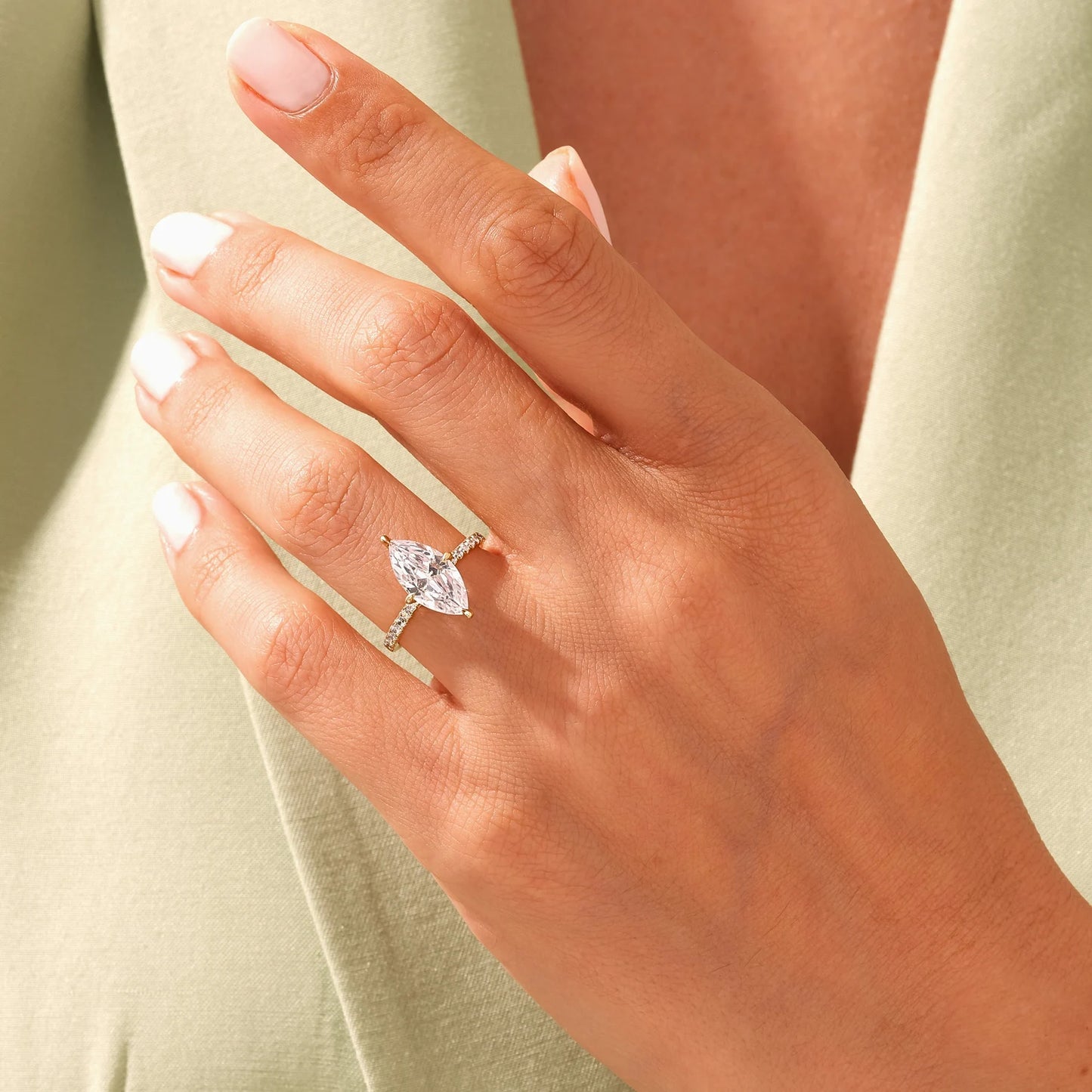 Pave Style Engagement Ring Featuring 2.0 CT Marquise Cut Moissanite