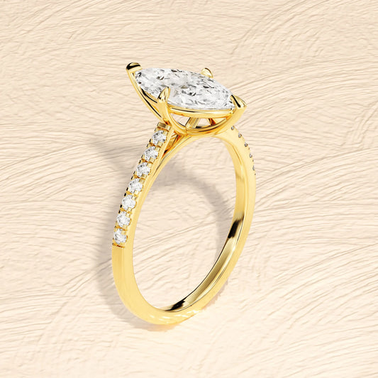 Pave Style Engagement Ring Featuring 2.0 CT Marquise Cut Moissanite