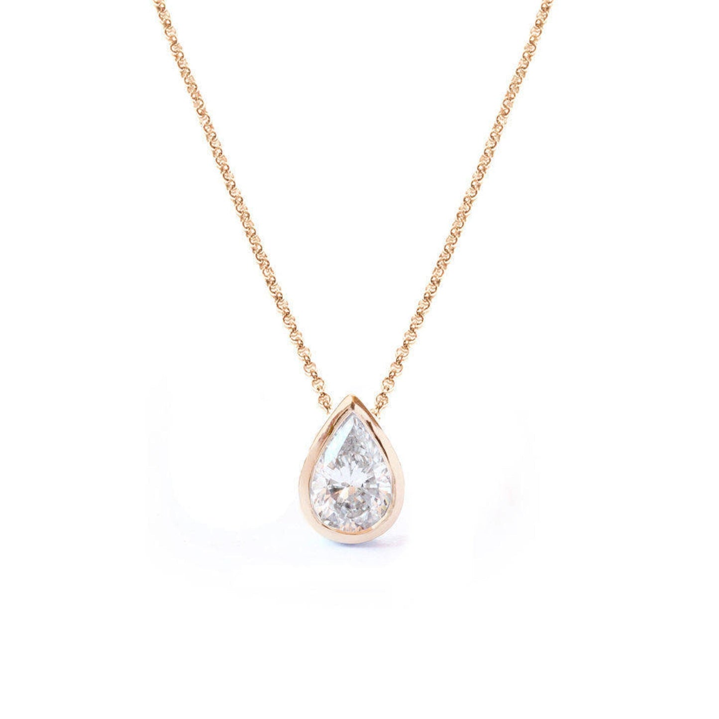 0.30 Carats Pear Shape Moissanite Bezel Setting Necklace