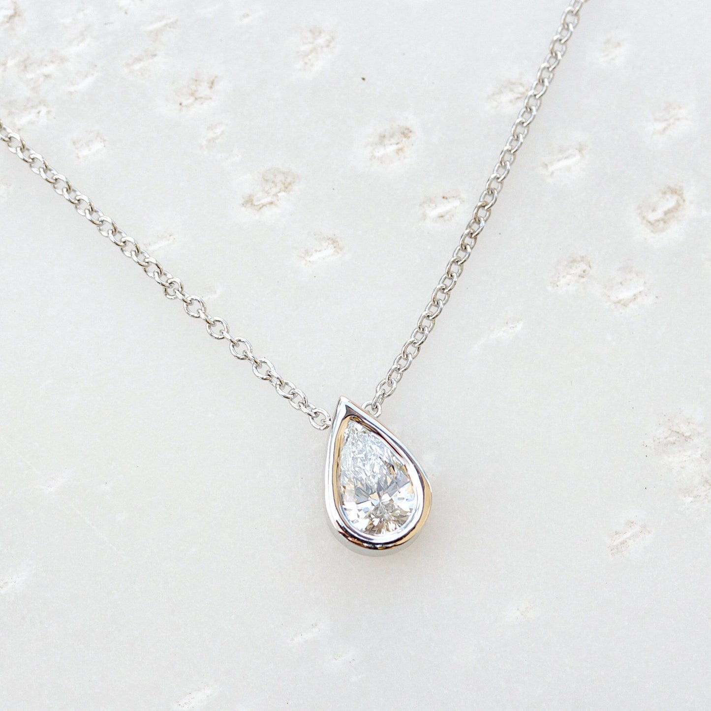 0.30 Carats Pear Shape Moissanite Bezel Setting Necklace