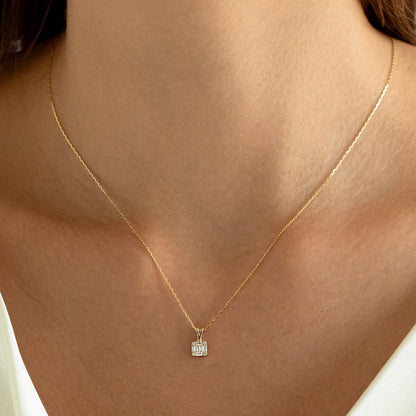 0.18 Carats Baguette & Round Cut Moissanite Square Necklace