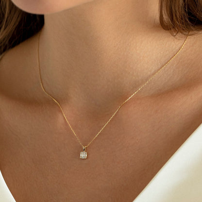 0.18 Carats Baguette & Round Cut Moissanite Square Necklace