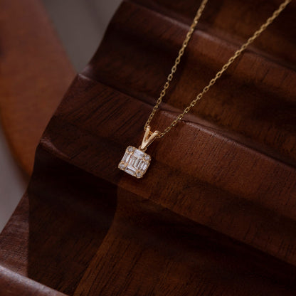 0.18 Carats Baguette & Round Cut Moissanite Square Necklace