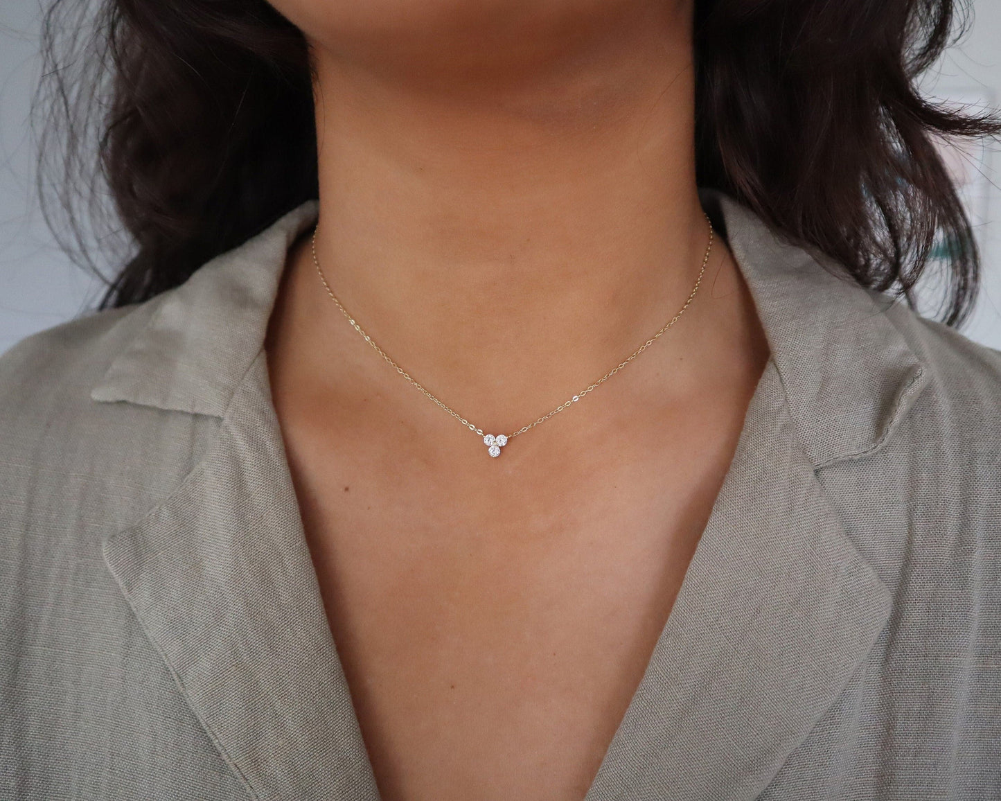 0.30 Carats Round Cut Moissanite Clover flower Necklace