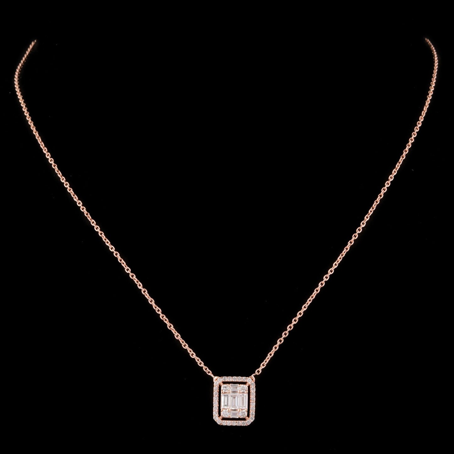 0.64 Carats Baguette & Round Cut Moissanite Halo Necklace