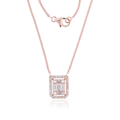 0.64 Carats Baguette & Round Cut Moissanite Halo Necklace