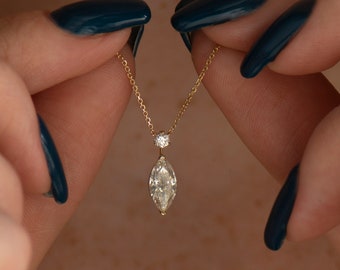 1.50 TCW Marquise & Round Shaped Moissanite Solitaire Necklace