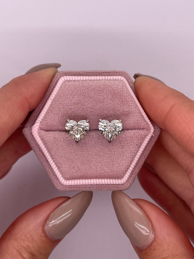 2.0 TCW Heart Cut Moissanite Solitaire Stud Earrings