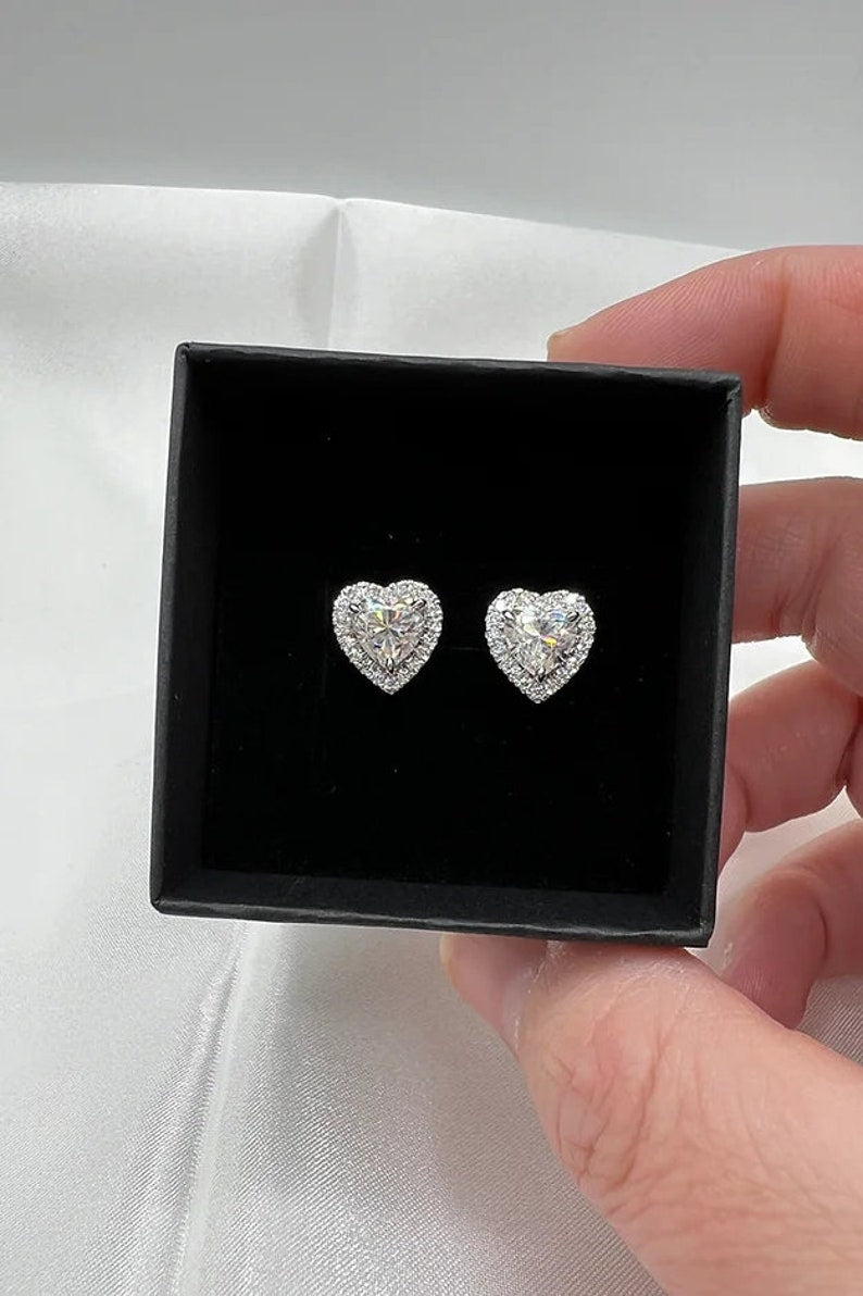 1.25 TCW Heart Cut Moissanite Halo Stud Earrings