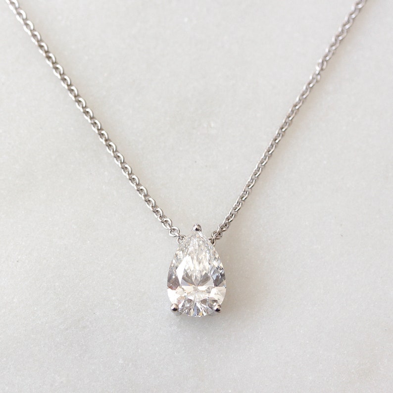 0.18 Carats Pear Cut Moissanite Solitaire Necklace For Her