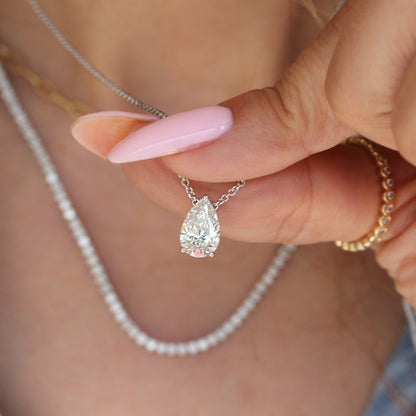 0.18 Carats Pear Cut Moissanite Solitaire Necklace For Her