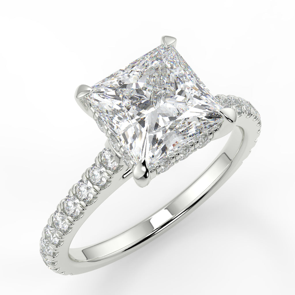 1.35 CT Princess Moissanite Hidden Halo Pave Setting Engagement Ring - farrellouise