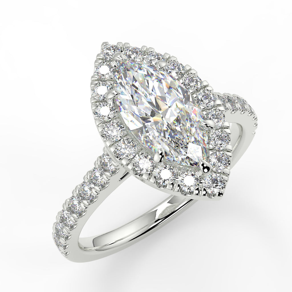 0.90 CT Marquise Moissanite Halo Engagement Ring - farrellouise