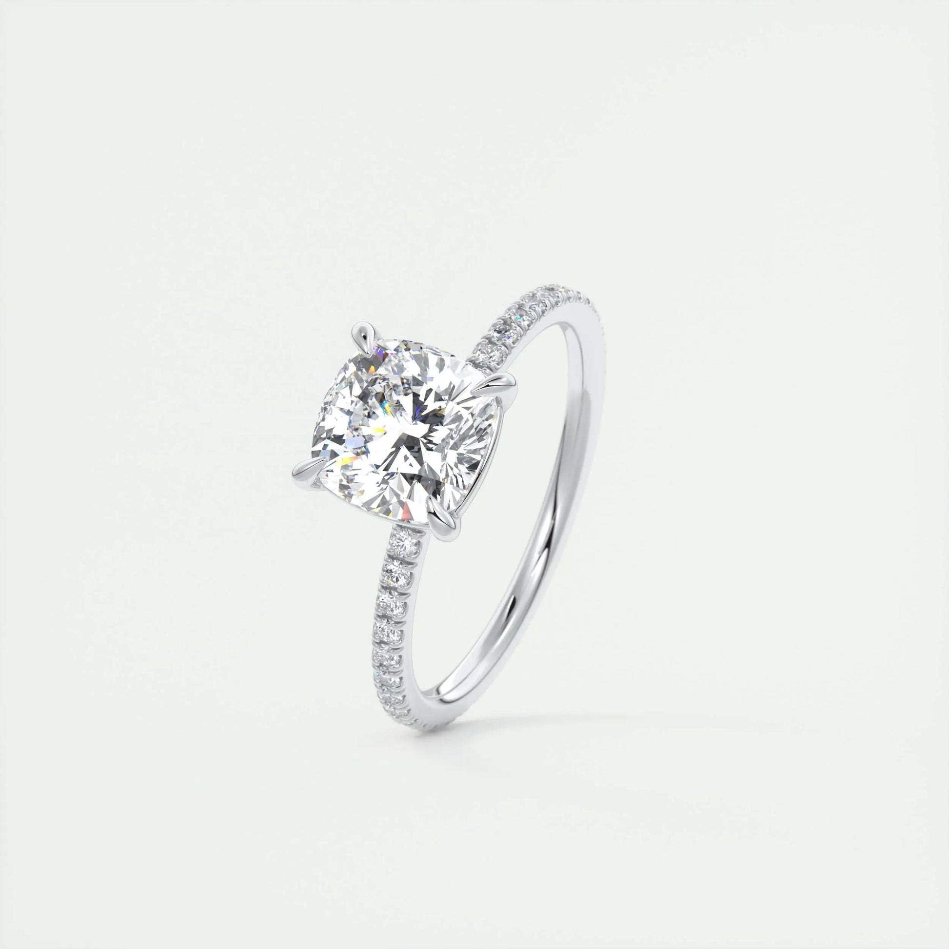 2.15 CT Cushion Cut Solitaire Pave Moissanite Engagement Ring 4