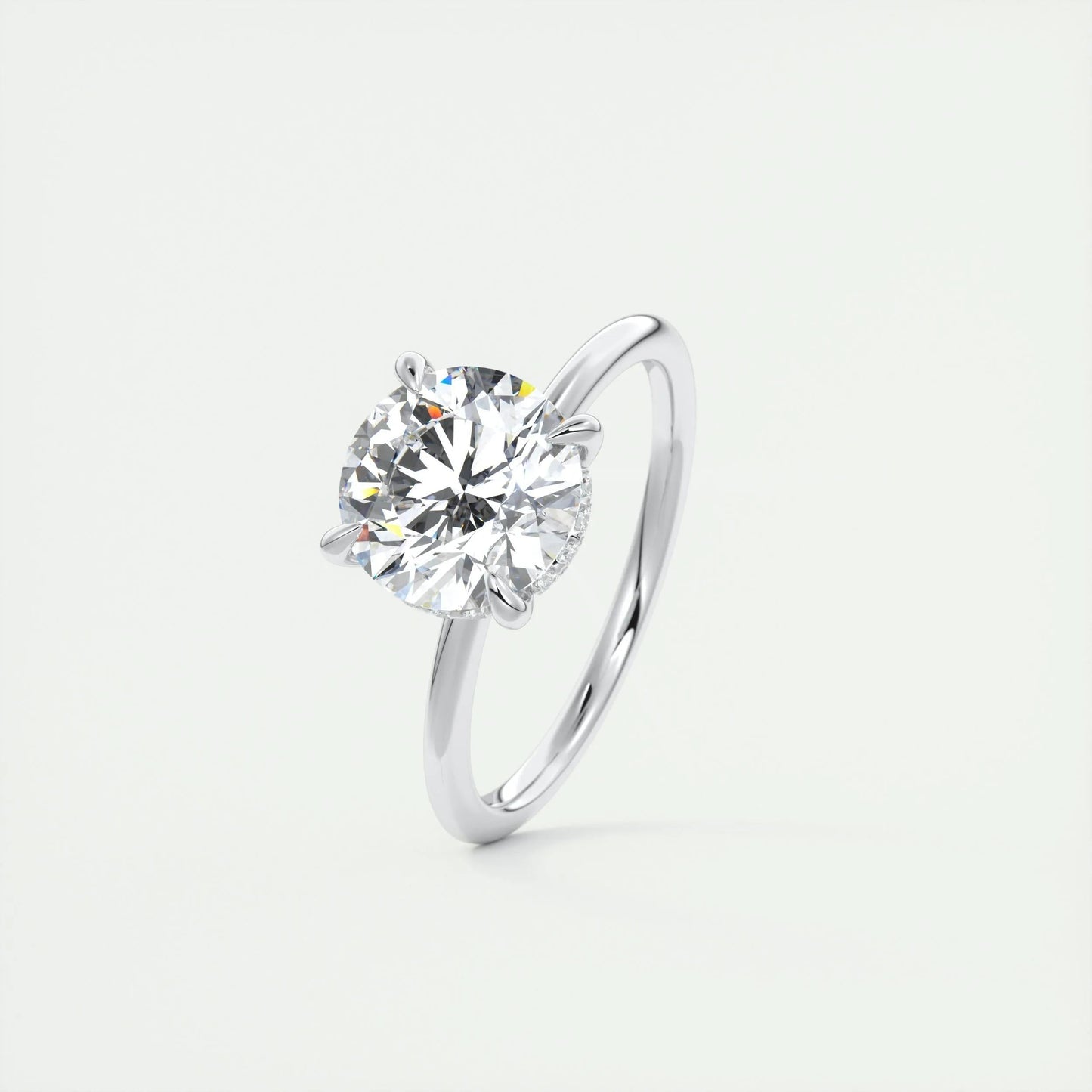 2.0 CT Round Solitaire Hidden Halo Moissanite Engagement Ring 4