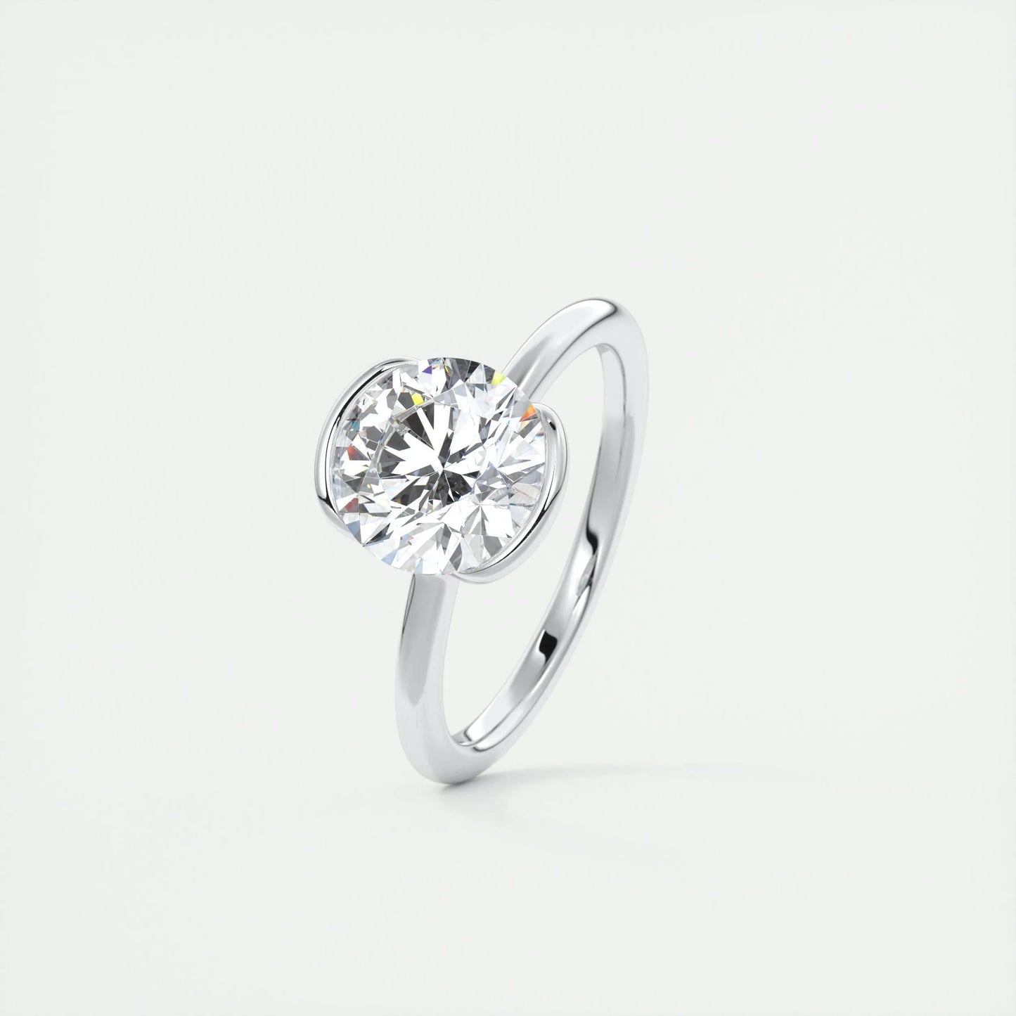 2.0 CT Round Cut Half Bezel Solitaire Moissanite Engagement Ring 4