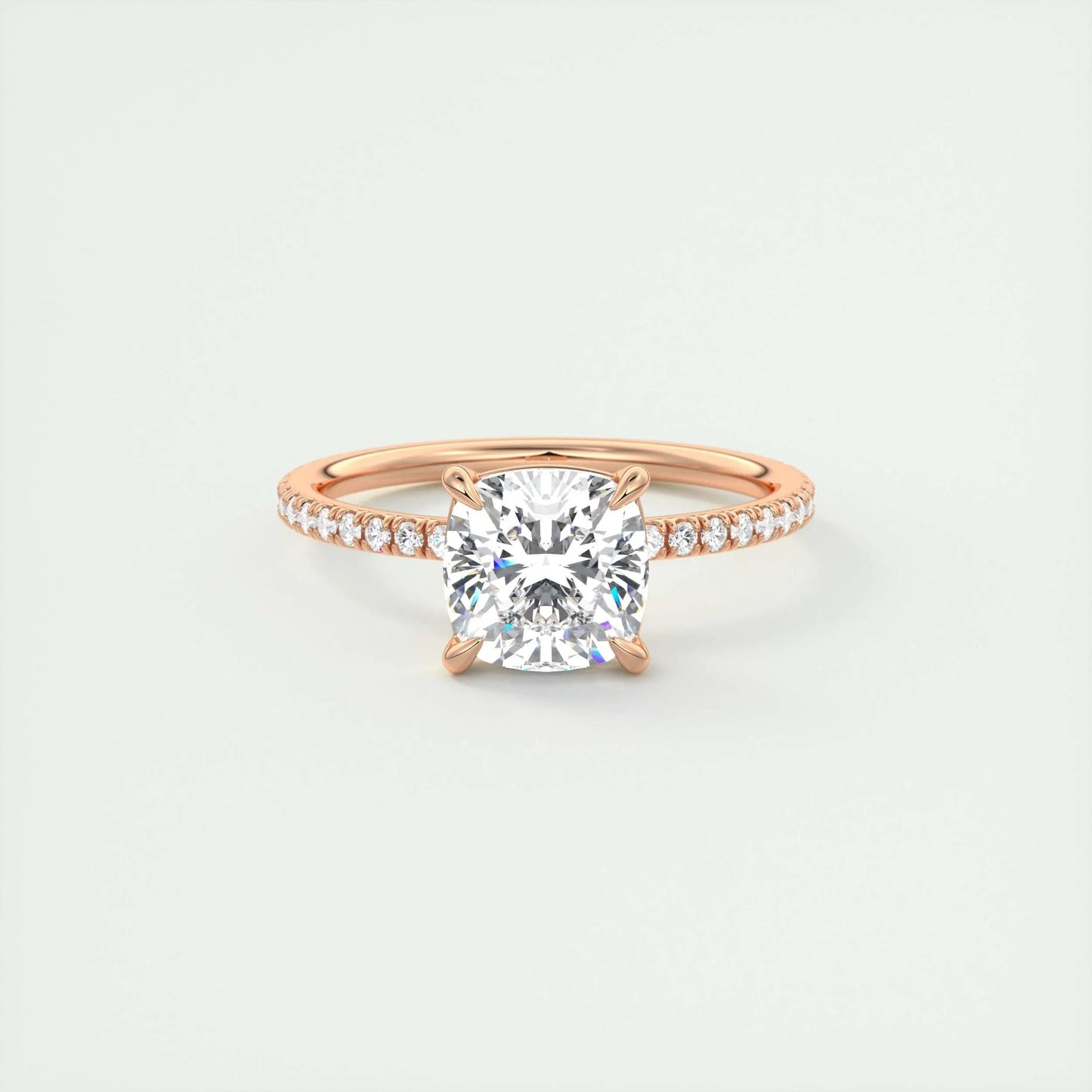 2.15 CT Cushion Cut Solitaire Pave Moissanite Engagement Ring 15