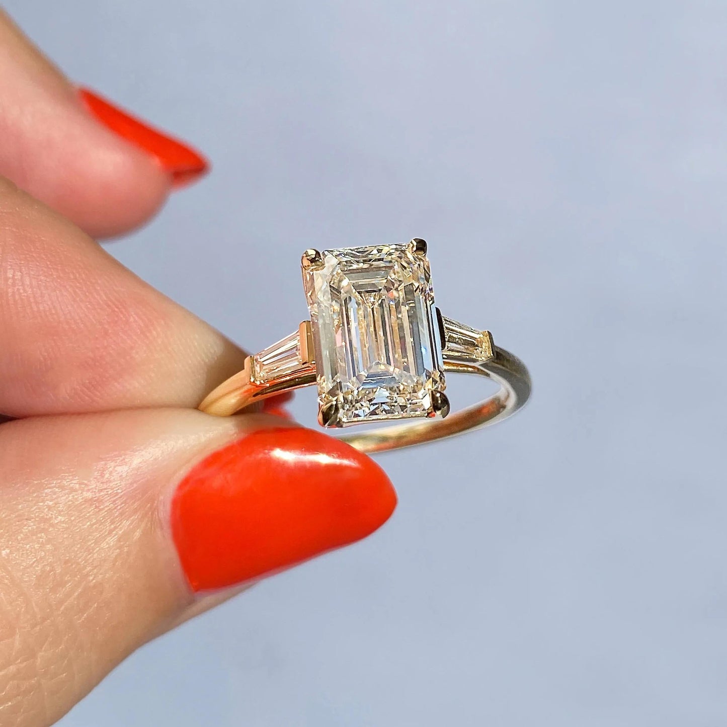 1.91 CT Emerald Cut Three Stone Moissanite Engagement Ring 24