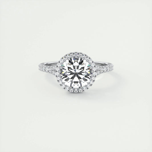 2.0 CT Round Halo Split Shank Moissanite Engagement Ring 1