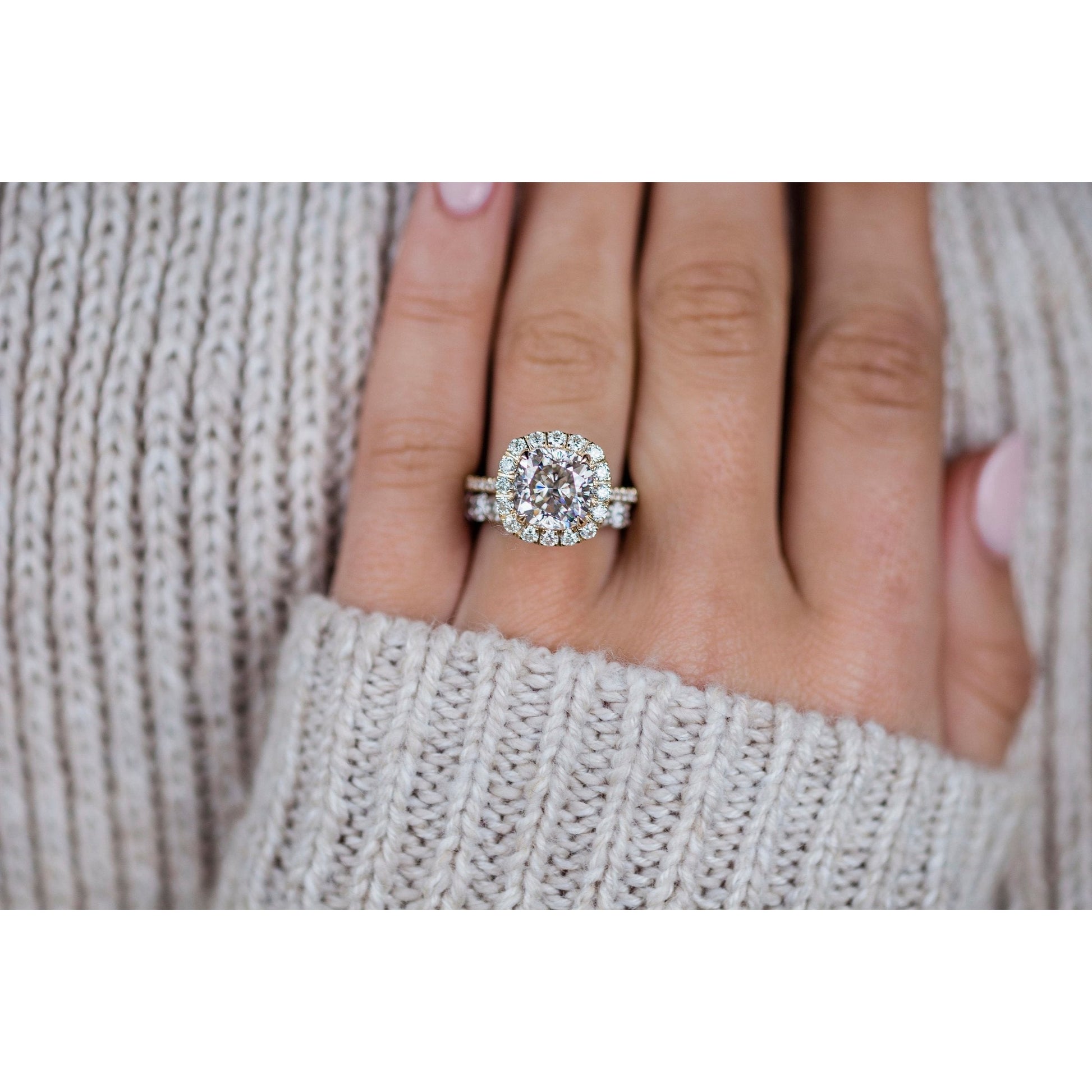 4.0 CT Cushion Halo & Pave Moissanite Engagement Ring 9