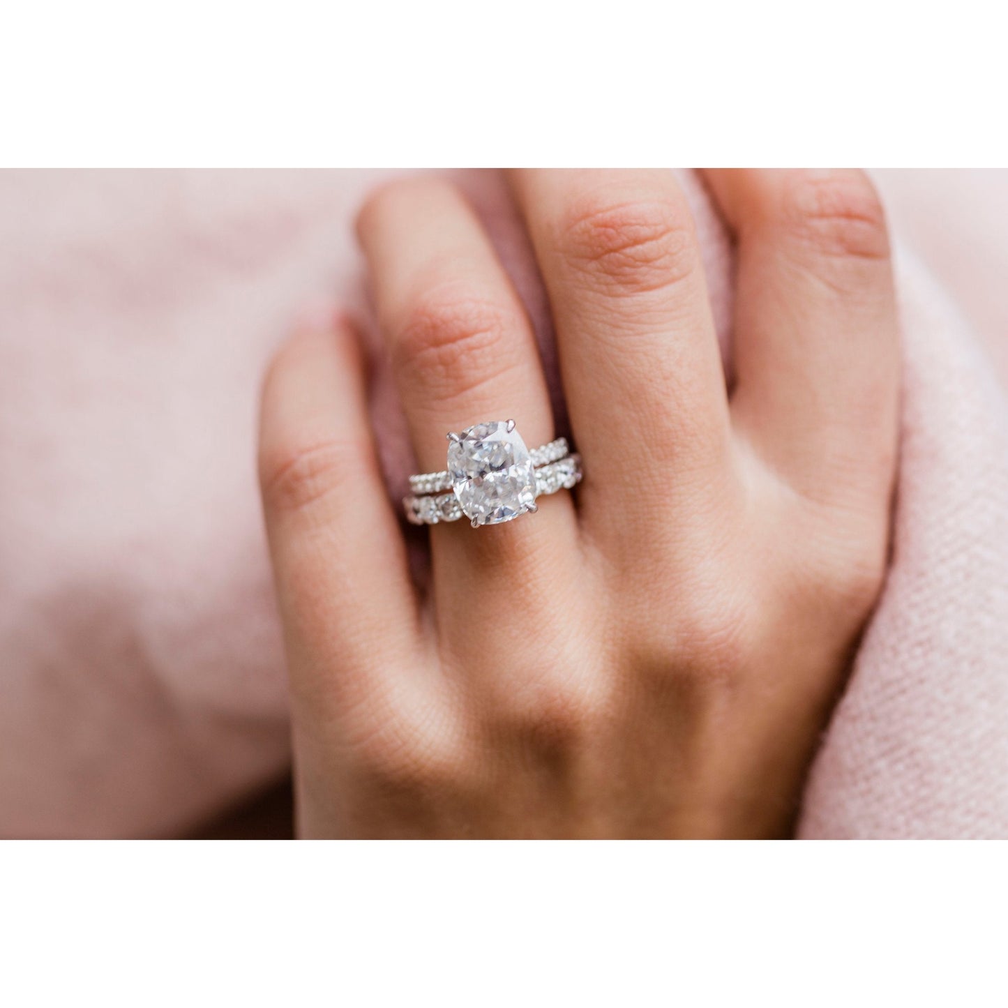 5.0 CT Cushion Solitaire Hidden Halo & Pave Moissanite Engagement Ring 9