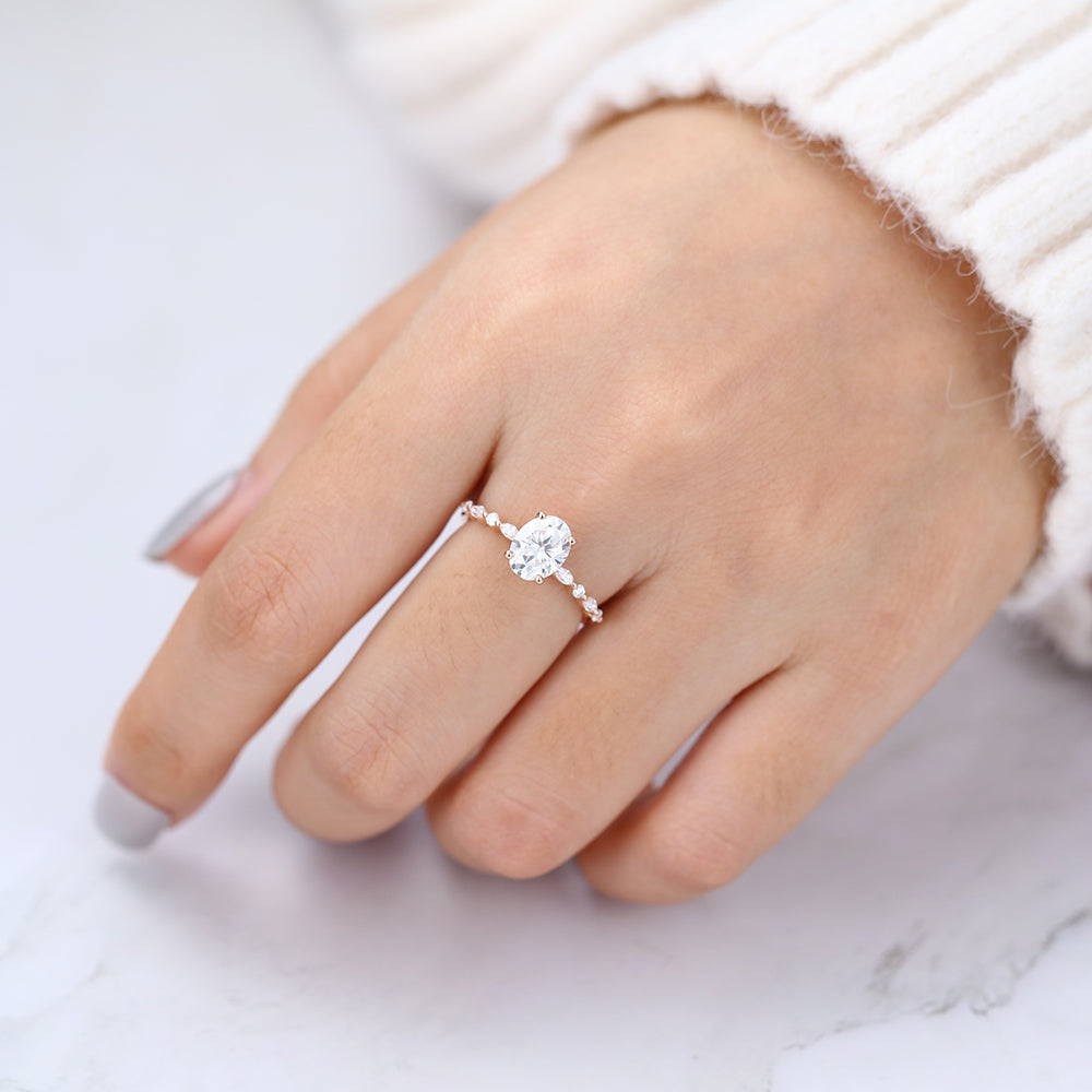 1.33 CT Oval Shaped Moissanite Pave Setting Engagement Ring 6