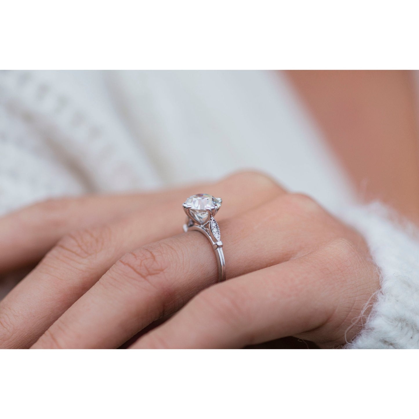 2.50 CT Old Mine Round Solitaire Moissanite Engagement Ring 3