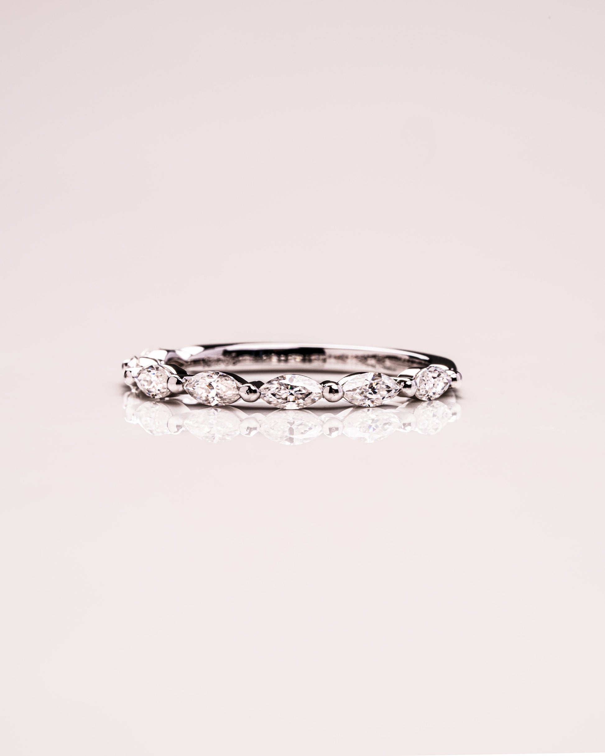 0.7 CT Marquise Shaped Moissanite Thin Wedding Band 5