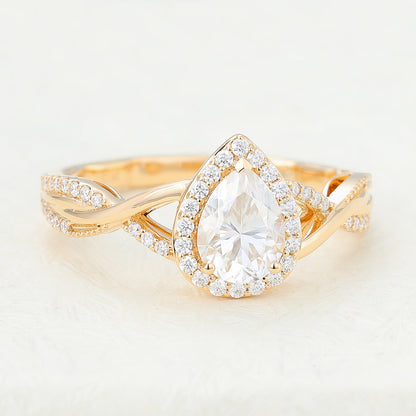 0.43 CT Pear Shaped Moissanite Halo & Twisted Pave Engagement Ring 4