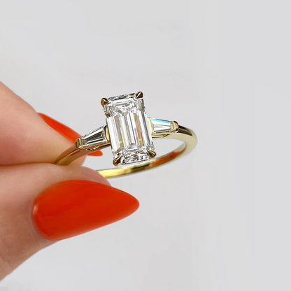 1.91 CT Emerald Cut Three Stone Moissanite Engagement Ring 26