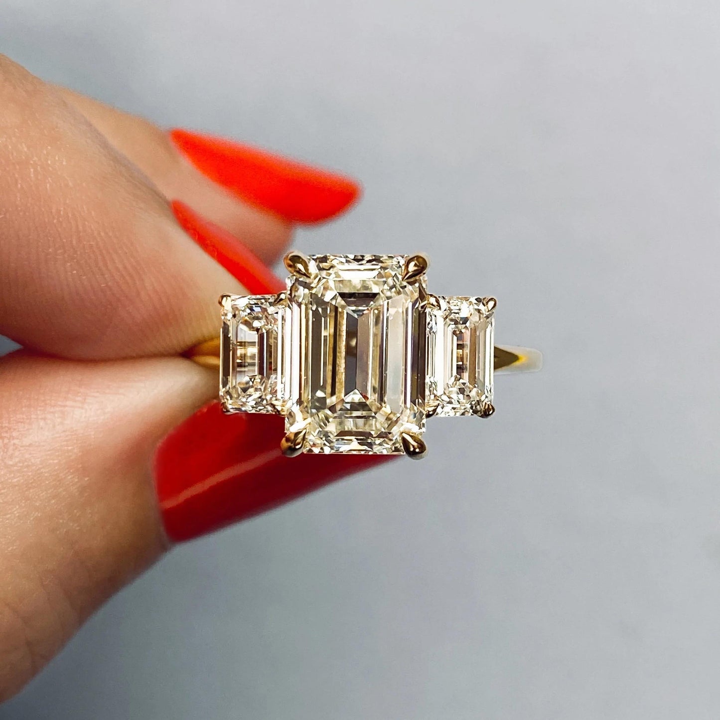 1.91 CT Emerald Cut Three Stone Moissanite Engagement Ring 25