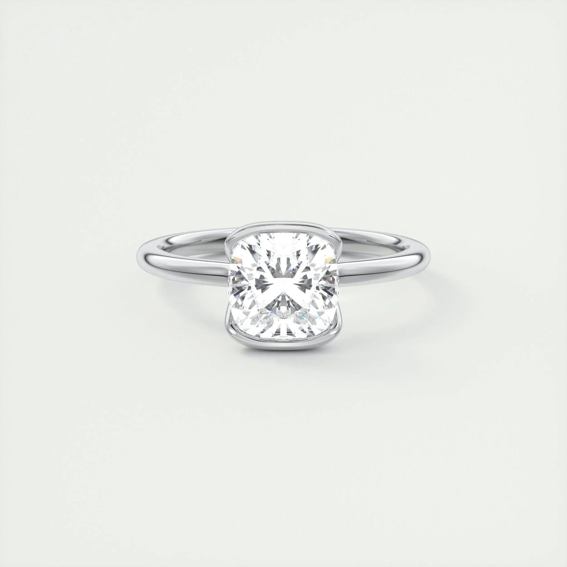 2.15 CT Cushion Half Bezel Solitaire Moissanite Engagement Ring 1