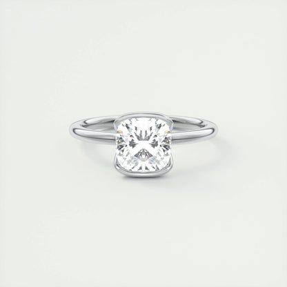 2.15 CT Cushion Half Bezel Solitaire Moissanite Engagement Ring 1