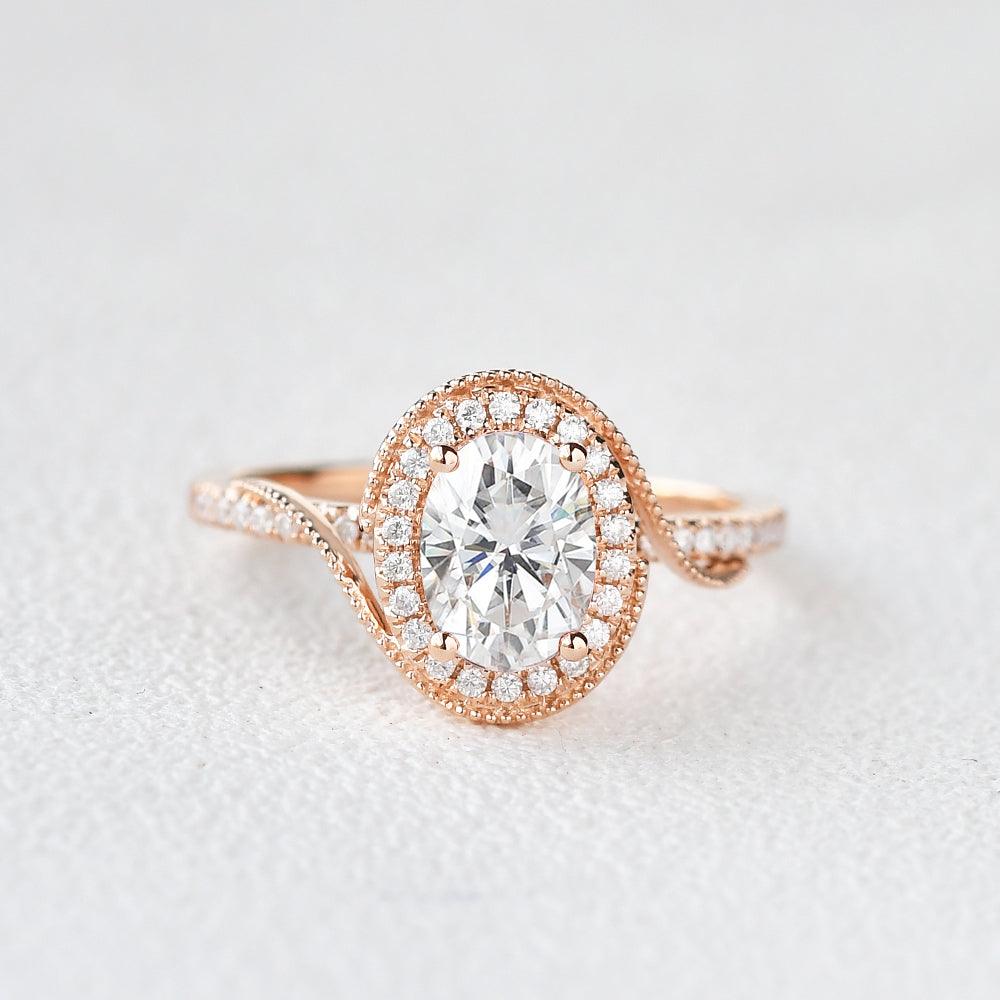1.33 CT Oval Cut Halo Pave Moissanite Engagement Ring 5