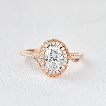 1.33 CT Oval Cut Halo Pave Moissanite Engagement Ring 5