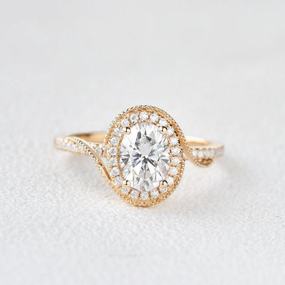 1.33 CT Oval Cut Halo Pave Moissanite Engagement Ring 4