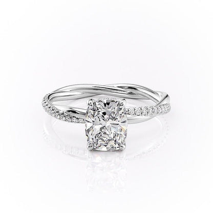 2.0 CT Elongated Cushion Cut Solitaire Twisted Pave Moissanite Engagement Ring 10
