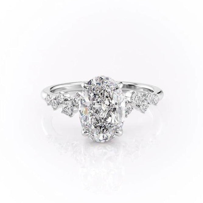 2.10 Oval Cut Cluster Style Moissanite Engagement Ring 10