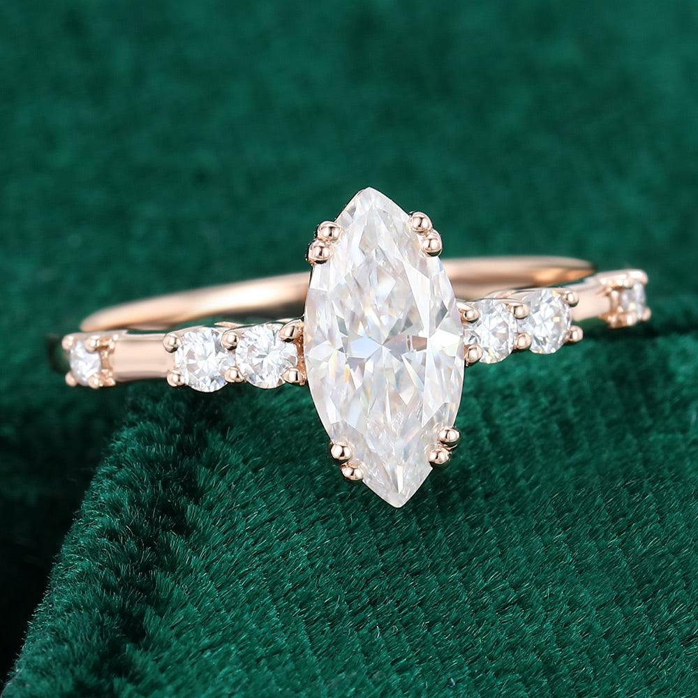 0.90 CT Marquise Shaped Moissanite Pave Setting Engagement Ring 3