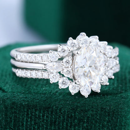 1.33 CT Oval Moissanite Cluster Bridal Ring Set 3