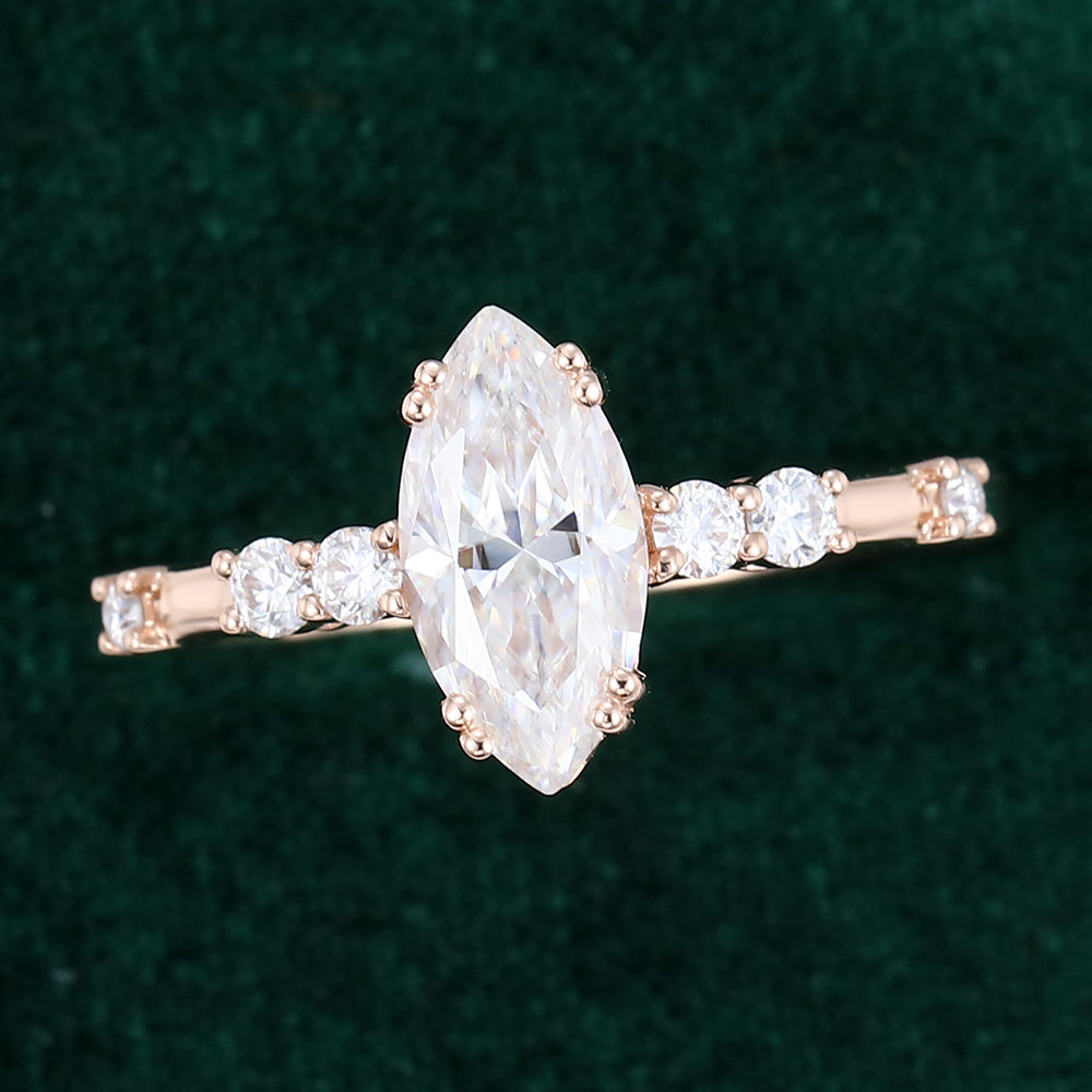 0.90 CT Marquise Shaped Moissanite Pave Setting Engagement Ring 5