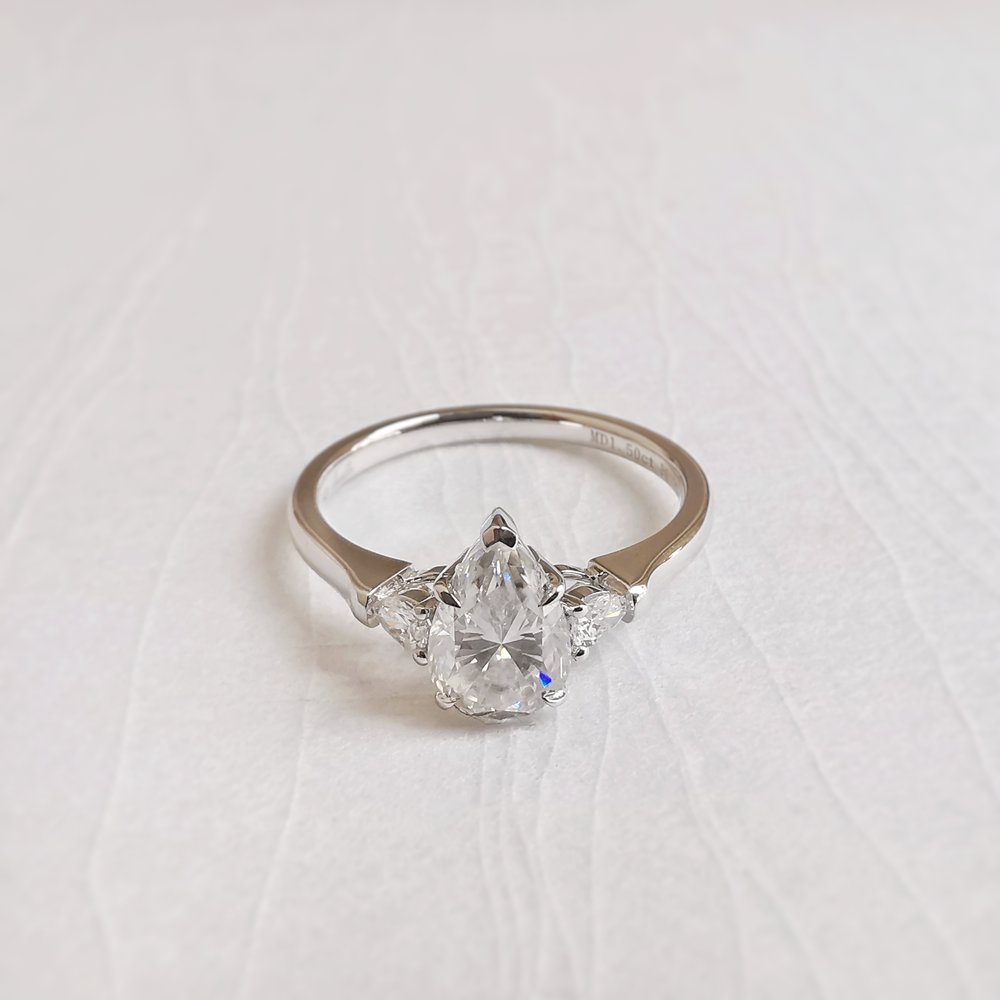 1.50 CT Pear Shaped Moissanite Three Stone Engagement Ring 4