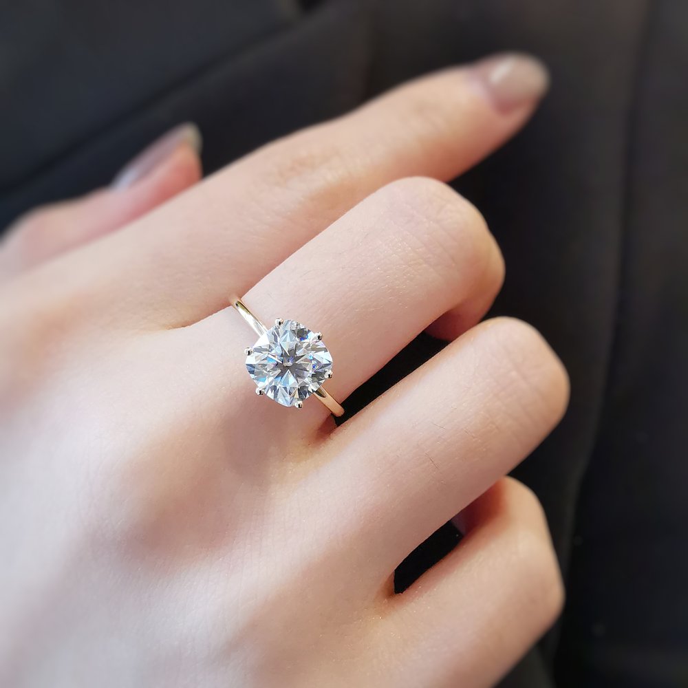 2.0 CT Cushion Shaped Moissanite Solitaire Engagement Ring 7