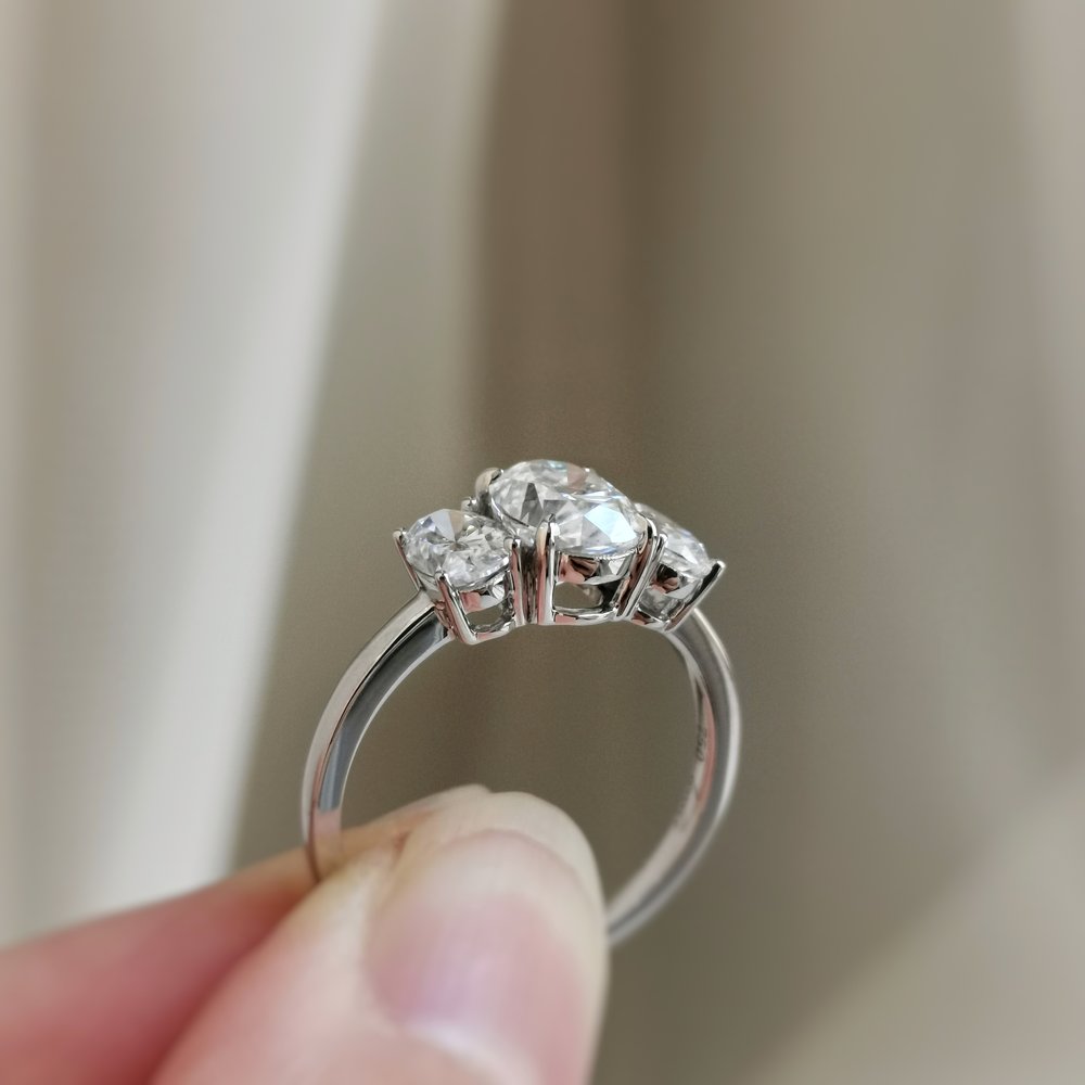 1.50 CT Oval Shaped Moissanite Three Stone Engagement Ring 6