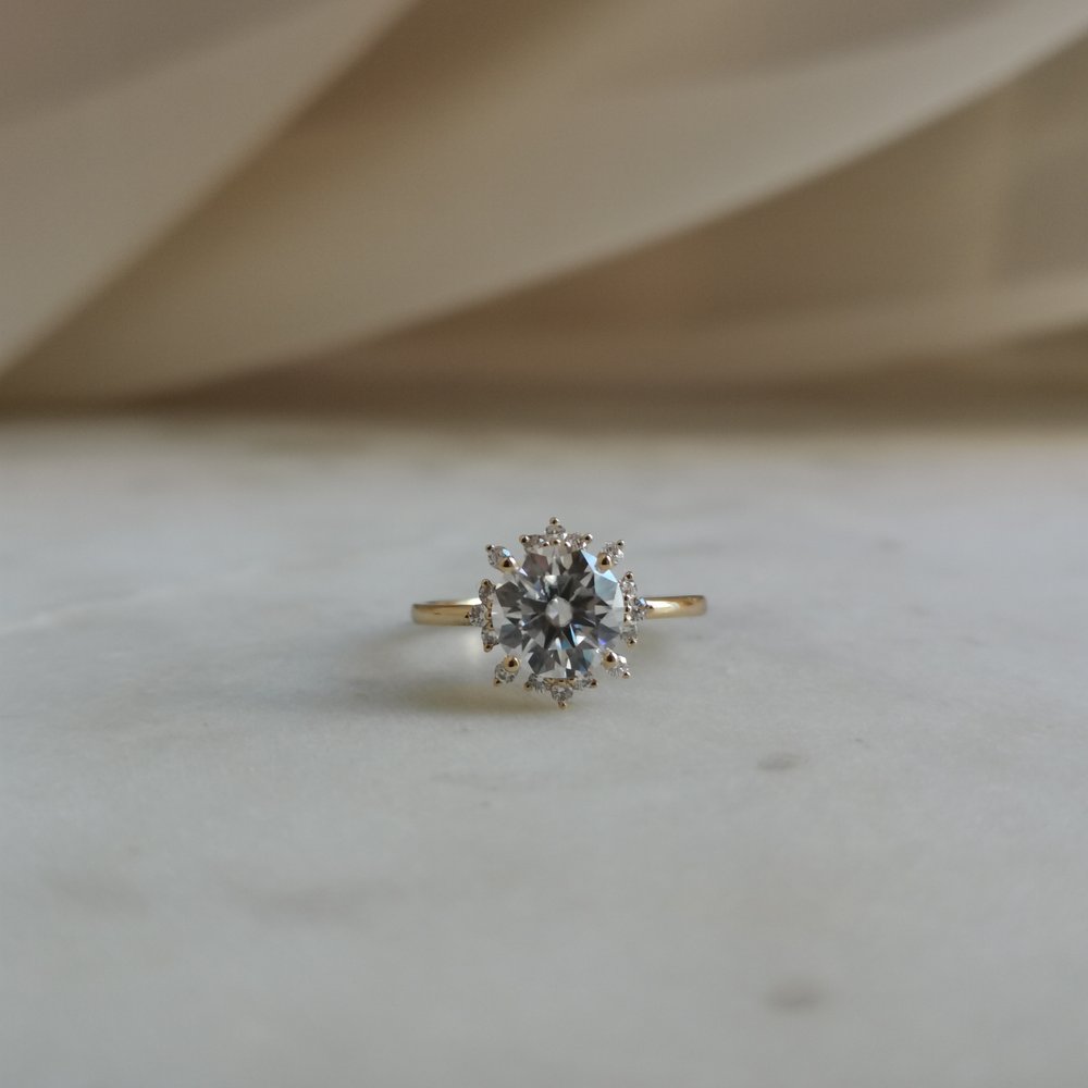 0.80 CT Round Shaped Cluster Halo Engagement Ring 14