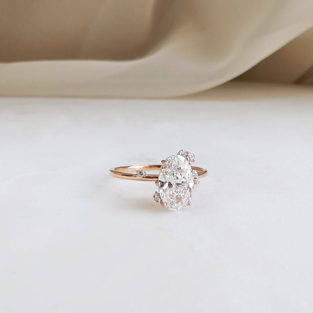 0.50 CT Oval Shaped Moissanite Cluster Engagement Ring 12