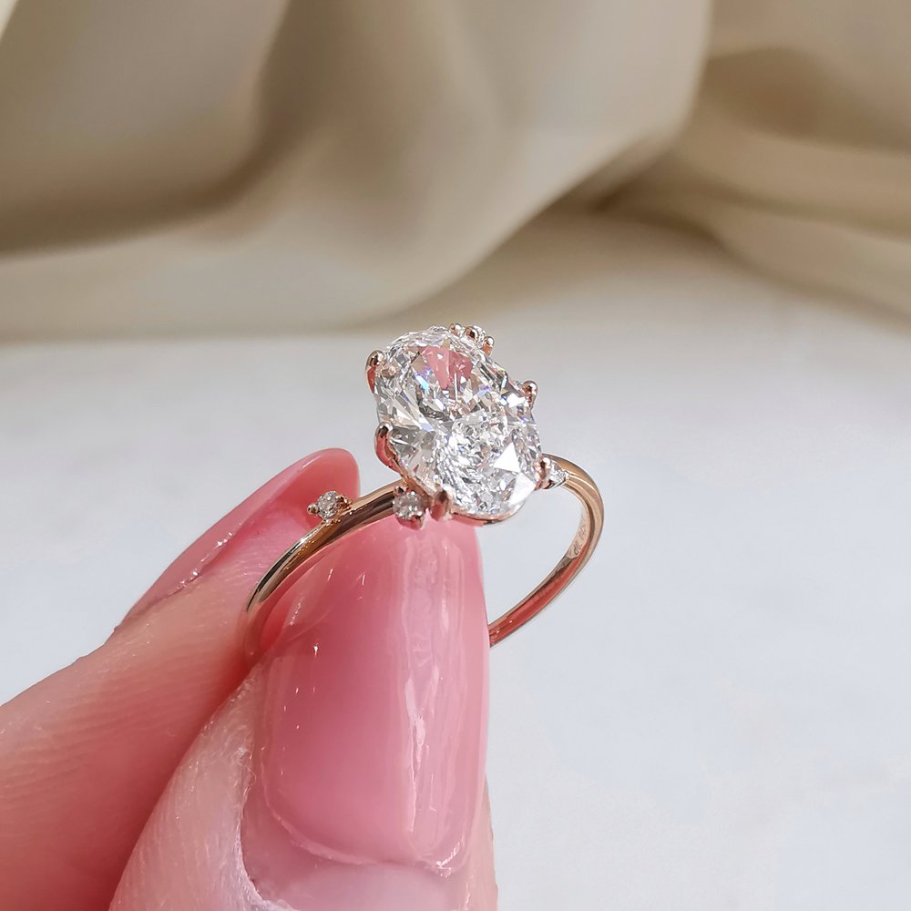 0.50 CT Oval Shaped Moissanite Cluster Engagement Ring 15