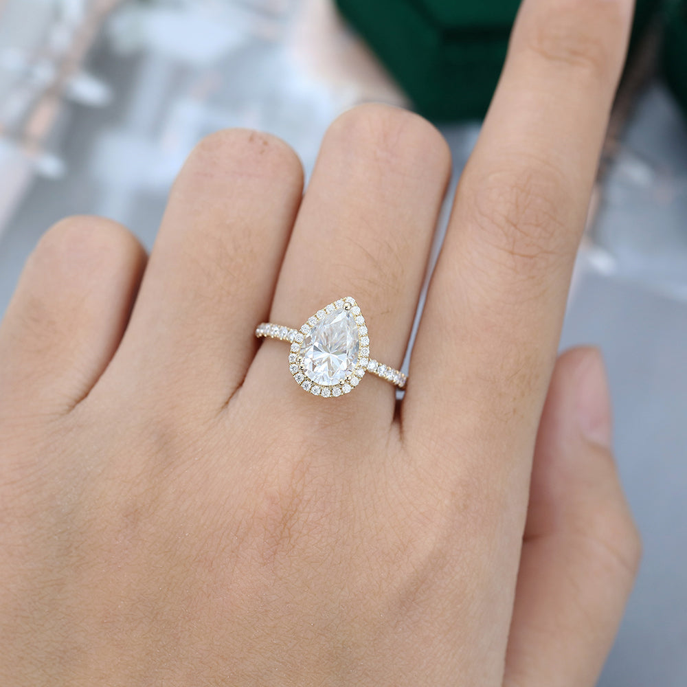 1.93 CT Pear Shaped Moissanite Halo Engagement Ring 2