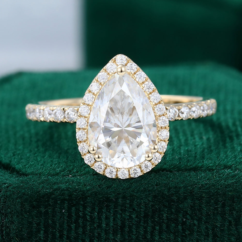 1.93 CT Pear Shaped Moissanite Halo Engagement Ring 1