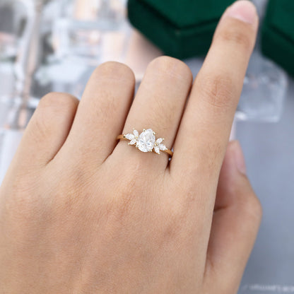 1.0 CT Pear Shaped Moissanite Cluster Engagement Ring 2